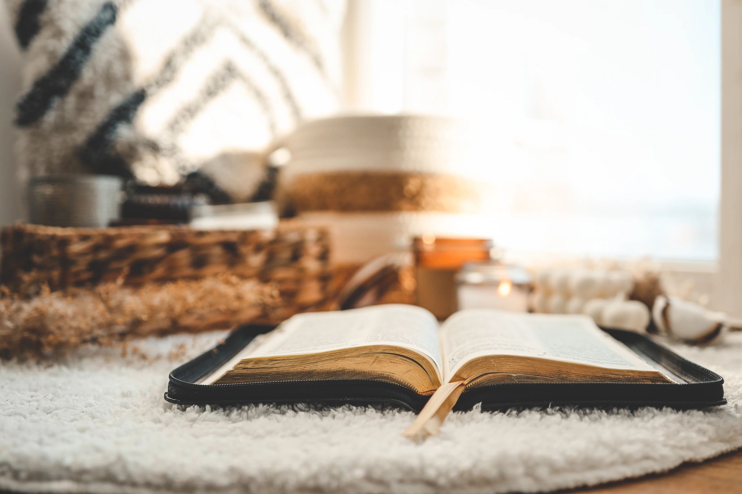 Light falling on an open Bible